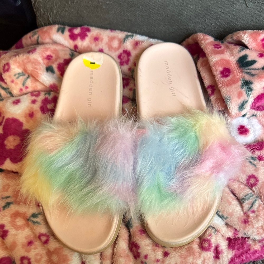 Madden Girl Pastel Fuzzy Slides